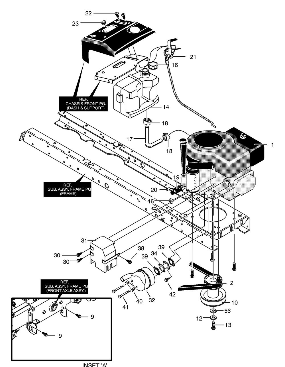 Engine And Control Assembly Diagram and Parts List for 425601X53B 2001 Briggs and Stratton Lawn Tractor